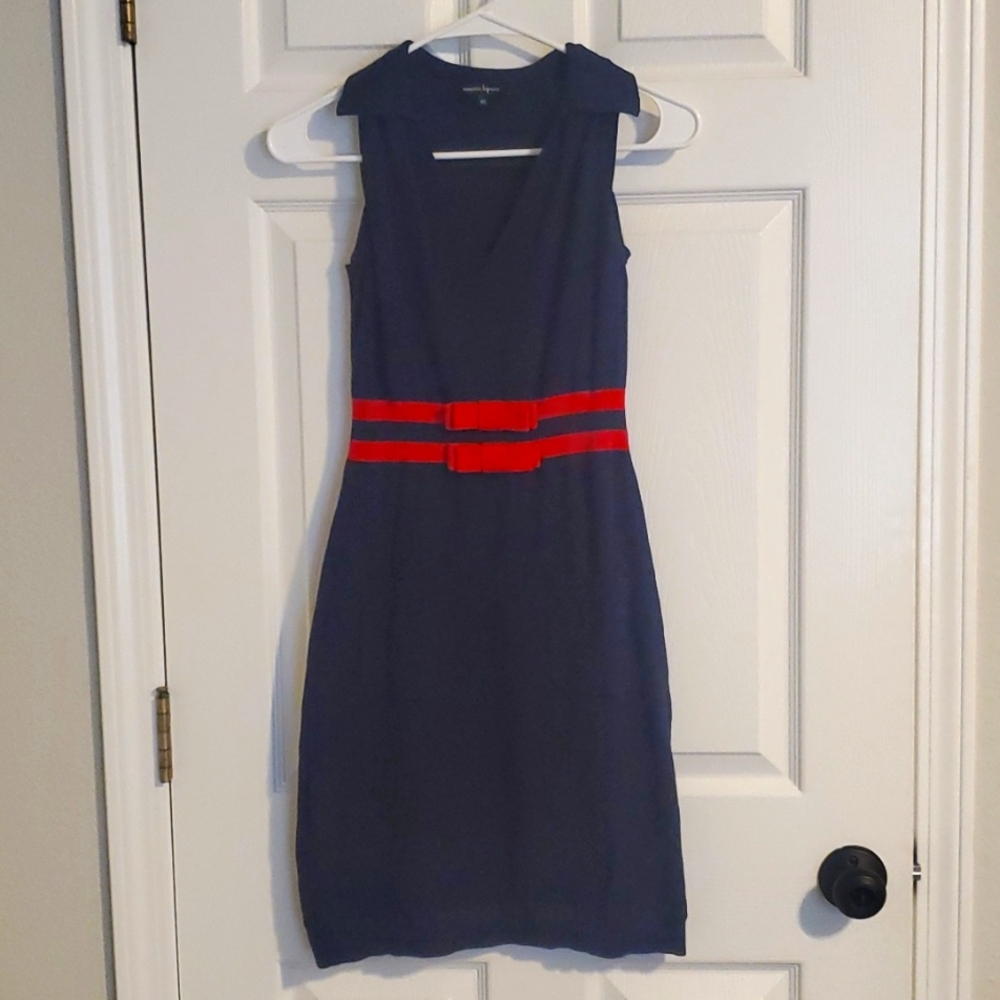 Nanette Lepore Navy Blue Dress w/ Red Bow Trim X-Small